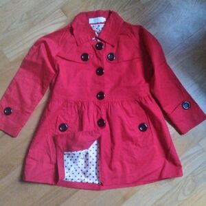 Girls Lightweight Red Rain Coat Jacket Polka Dot Lining Size 6